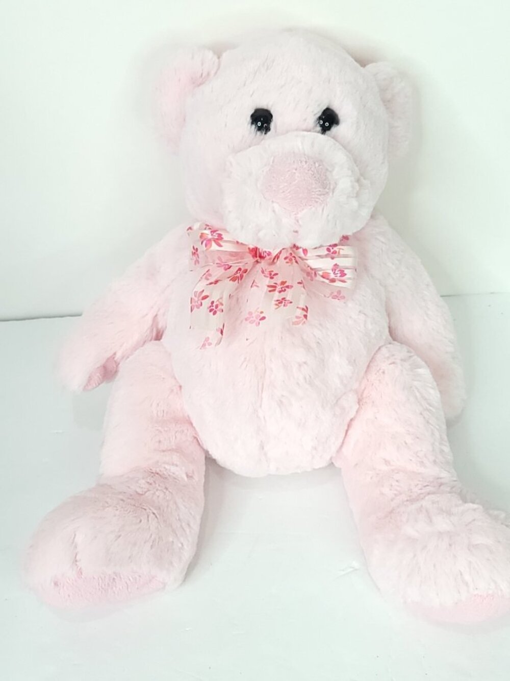 Pink Mom Bear Plush Stuffed Animal Toy Pink Floral Bow Tie Mothers Day 13"